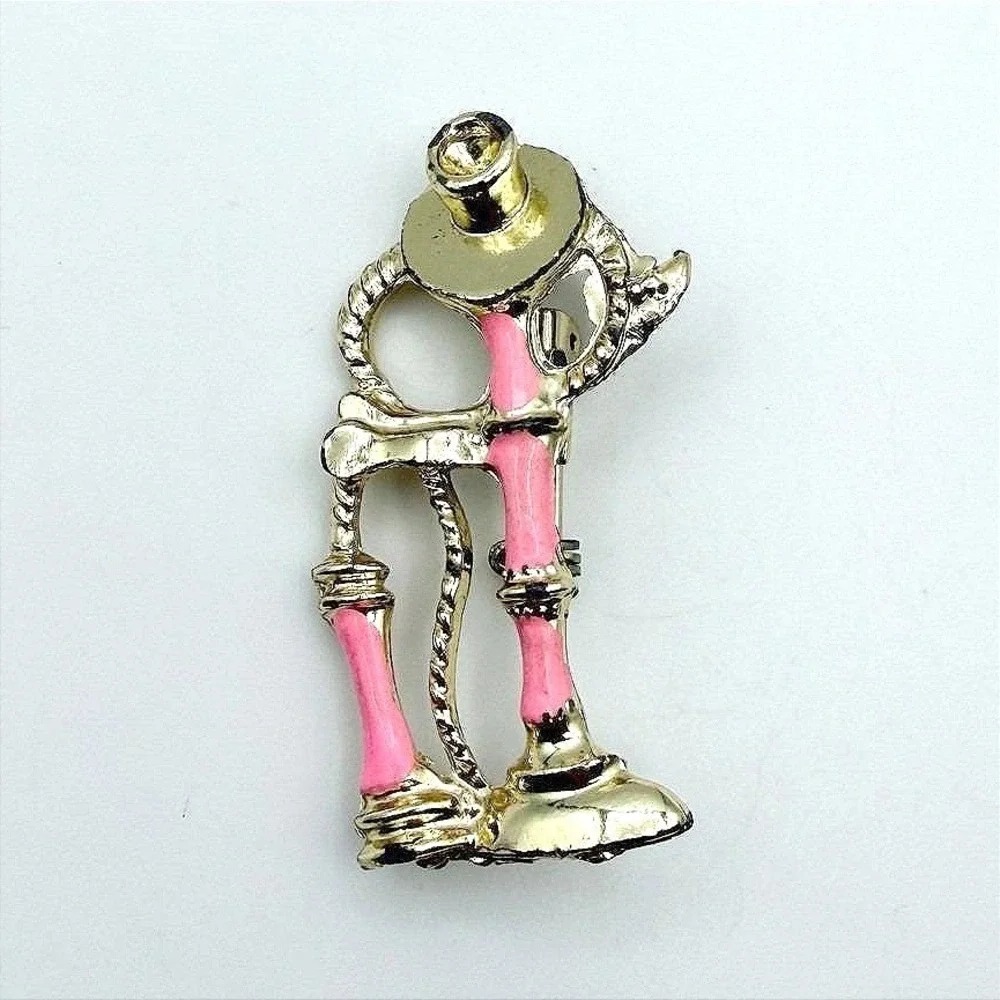Vintage Gold-Toned Pink Enamel Candlestick Phone Classic Retro Brooch Pin‎ Boho